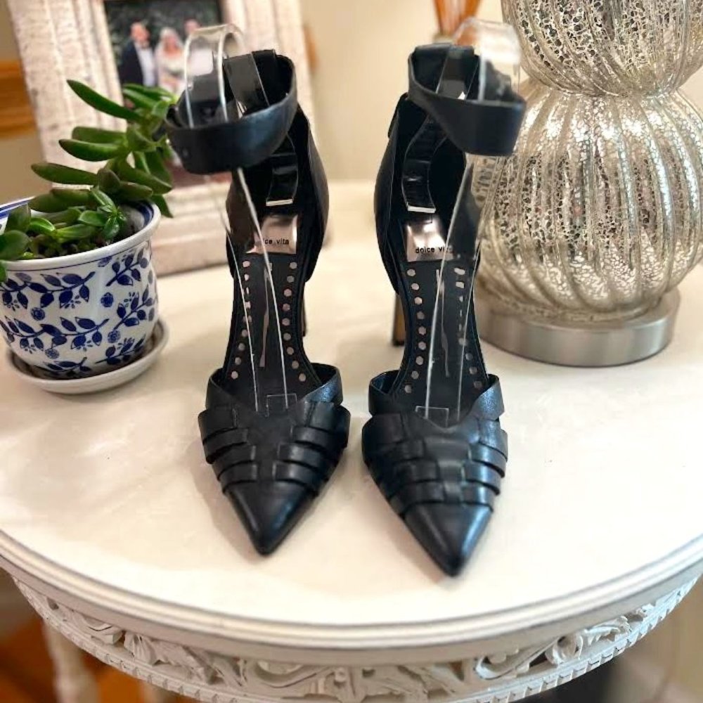 Dolce Vita Black Pointed Ankle-Strap Heels